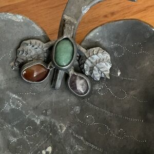 Antique rare Asian Chinese pewter figural Leaf-Shaped Decorative dish